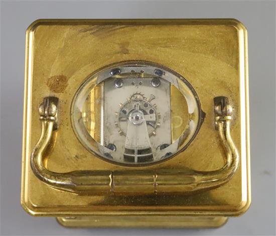 An early 20th century French gilt brass carriage timepiece, 5.75in.